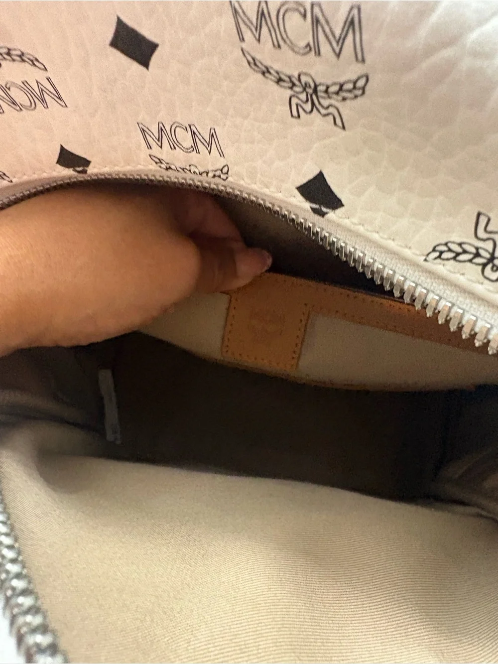 MCM White, Cognac & Black Visetos Logo Backpack